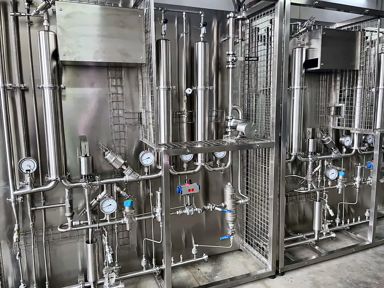 Process skid with pressure gauges and instrumentation